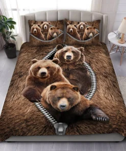 Brown Bear Zipper All Over Printed Bedding Set