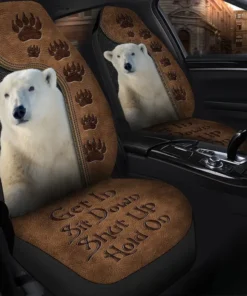 Polar Bear Hold on Funny Car Seat Covers Universal Fit Set 2