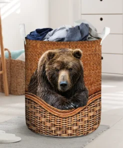Brown Bear Rattan Texture Laundry Basket