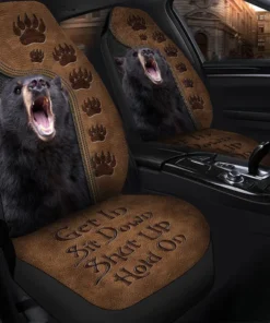 Black Bear Hold on Funny Car Seat Covers Universal Fit Set 2