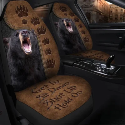 Black Bear Hold on Funny Car Seat Covers Universal Fit Set 2