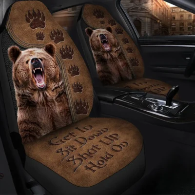 Brown Bear Hold on Funny Car Seat Covers Universal Fit Set 2 Q021105