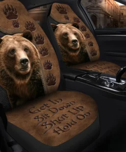 Cool Bear Hold on Funny Car Seat Covers Universal Fit Set 2 Q090106
