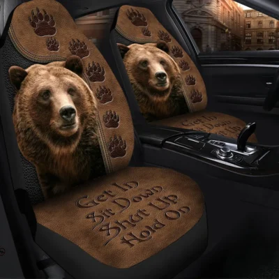 Cool Bear Hold on Funny Car Seat Covers Universal Fit Set 2 Q090106